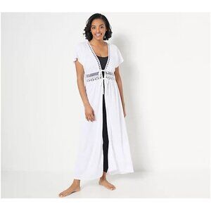 NWOT Belle Beach by Kim Gravel Slub Knit Cover Up Sz XSP/SP White Lace Trim